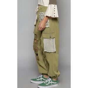 Pol Kalispell Distress Cargo Jean Jogger with Crochet Lace Several Colors Large